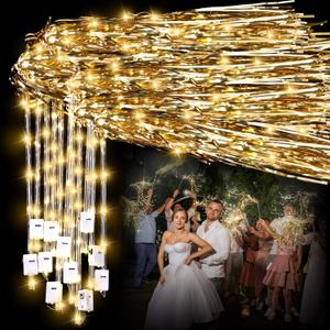 48 Pcs Lighted Wedding Fairy Wands LED Foil Tinsel Wedding Sticks LED Light Up Stick Glow in The Dark Flashing Wands Sparklers for Birthday Party Favors(Champagne)