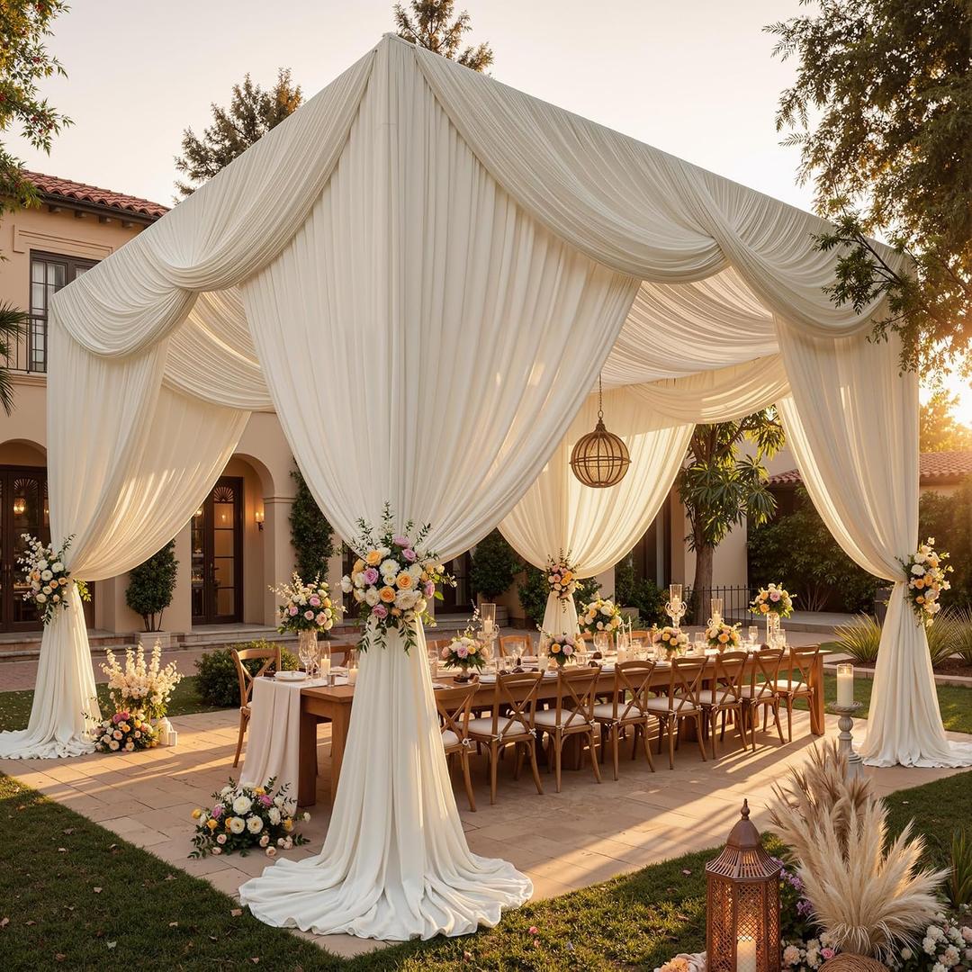 10 Panels 5ft(W) x 20ft(H) Beige Ceiling Drapes for Wedding Parties, 60"W x 240"L