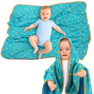 Oudain Swaddle Blanket Golden Edge Our Lady of Guadalupe Stars Swaddle 47" x 47" Cotton and Rayon Fiber Material Blue Green Two Color Soft Baby Muslin Cotton Blanket for Girls and Boys