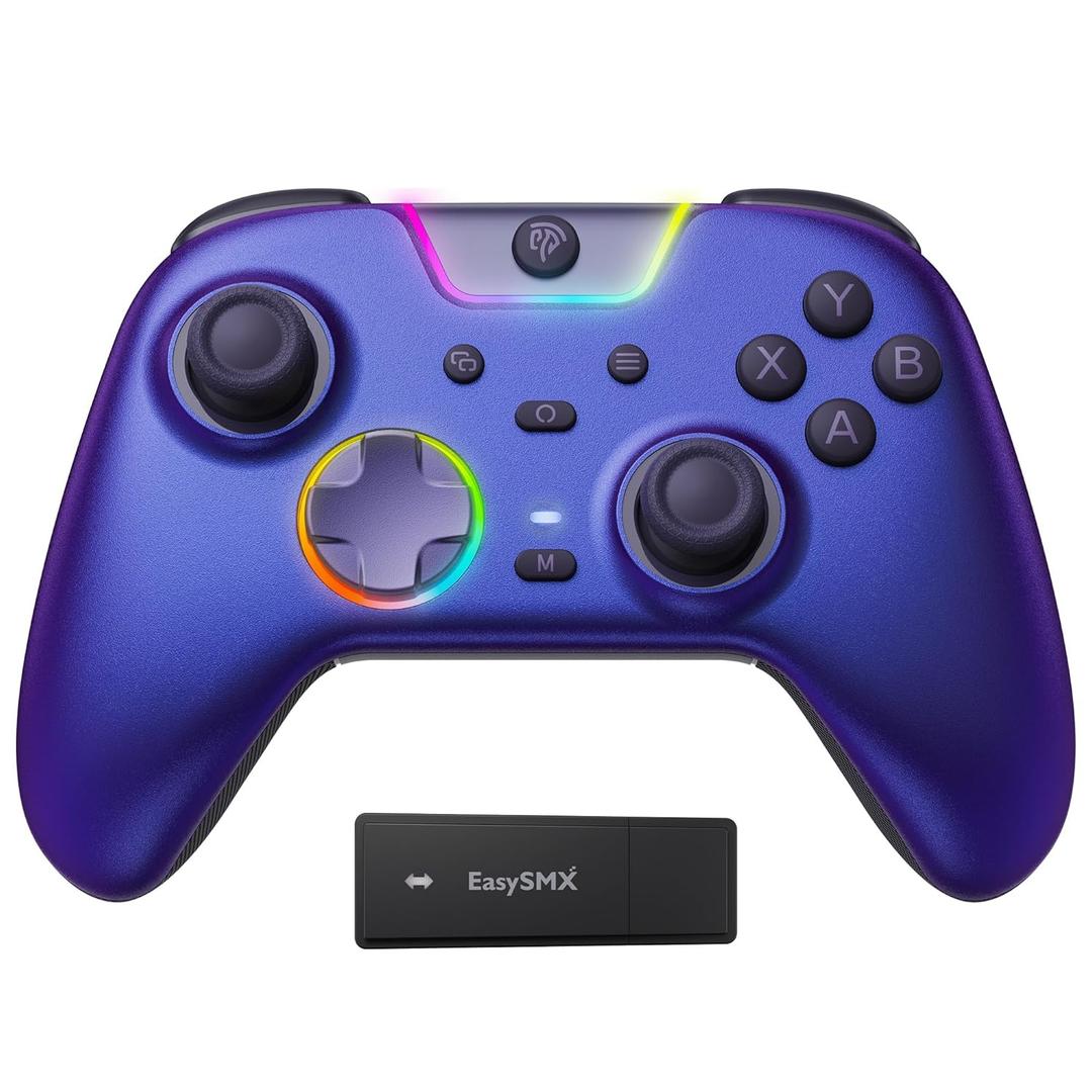 EasySMX X05Pro Wireless Controller for PC Ergonomic Skin-Like Grip, Quiet-Touch Low-Noise Buttons, Dual-Mode Impulse Triggers, Hall Joysticks, 2 Programmable Buttons, RGB, 1000mAh Battery PC/Switch/Android/iOS
