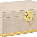 HofferRuffer Elegant Faux Leather Decorative Box, Storage Jewelry Box Organizer, Large Dresser Cosmetic Organizer Holder, Classic Jewelry Accessory Organizer, 11x8x4.8 inches (Light Grey)
