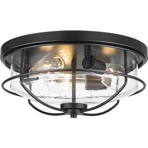 3-Light Flush Mount Ceiling Light, HWH 15 inch Hallway Light Fixtures Ceiling with Seeded Glass, Matte Black Finish, 5HTJ102F BK