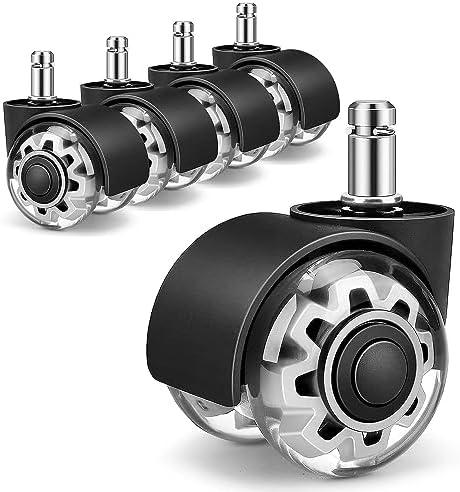 Office Chair Wheels,Set of 5 Replacement Wheels for All Hardwood and Carpet Floors,Heavy Duty Rollerblade Style Computer Desk Gaming Home Chair Casters Wheels,Universal Size(Silver 11x22mm)