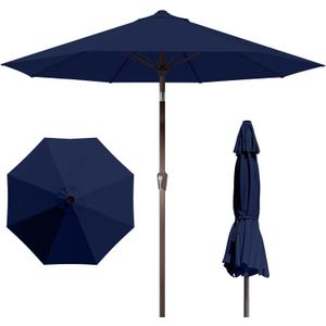 PatioKingdom Auto-Tilt 9FT Patio Umbrella Outdoor with 8 Sturdy Fiberglass Ribs,Market Table Umbrella for Pool,Backyard,Deck and Garden,Navy