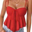 Rooscier Women's Straps Knotted Front Sleeveless V Neck Cute Peplum Sexy Cami Top Red Medium