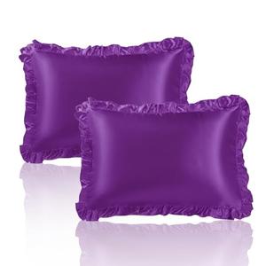 Satin Ruffled Pillowcases for Hair and Skin Similar to Silk Pillow Cases 2 Pack,Silky Pillow Cover with Envelope Closure,Gifts for Women (20x30 Inches,Purple)