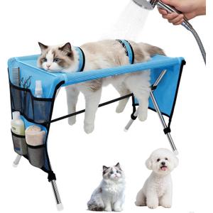 Pet Grooming Hammock for Small Dogs & Cats, Stainless Steel Bracket, 30-Pound Weight Capacity, Foldable Dog & Cat Grooming Table for Nail Trimming, Bathing & Care