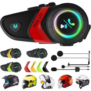 FEYA Motorcycle Helmet Speakers Super Long Battery Life Helmet Headset with Hi-Fi Sound Quality Dual Noise Reduction IPX6 Automatic Answer/Call Music Control/AI Voice/Soft & Hard Mic 1 Pack - LX3