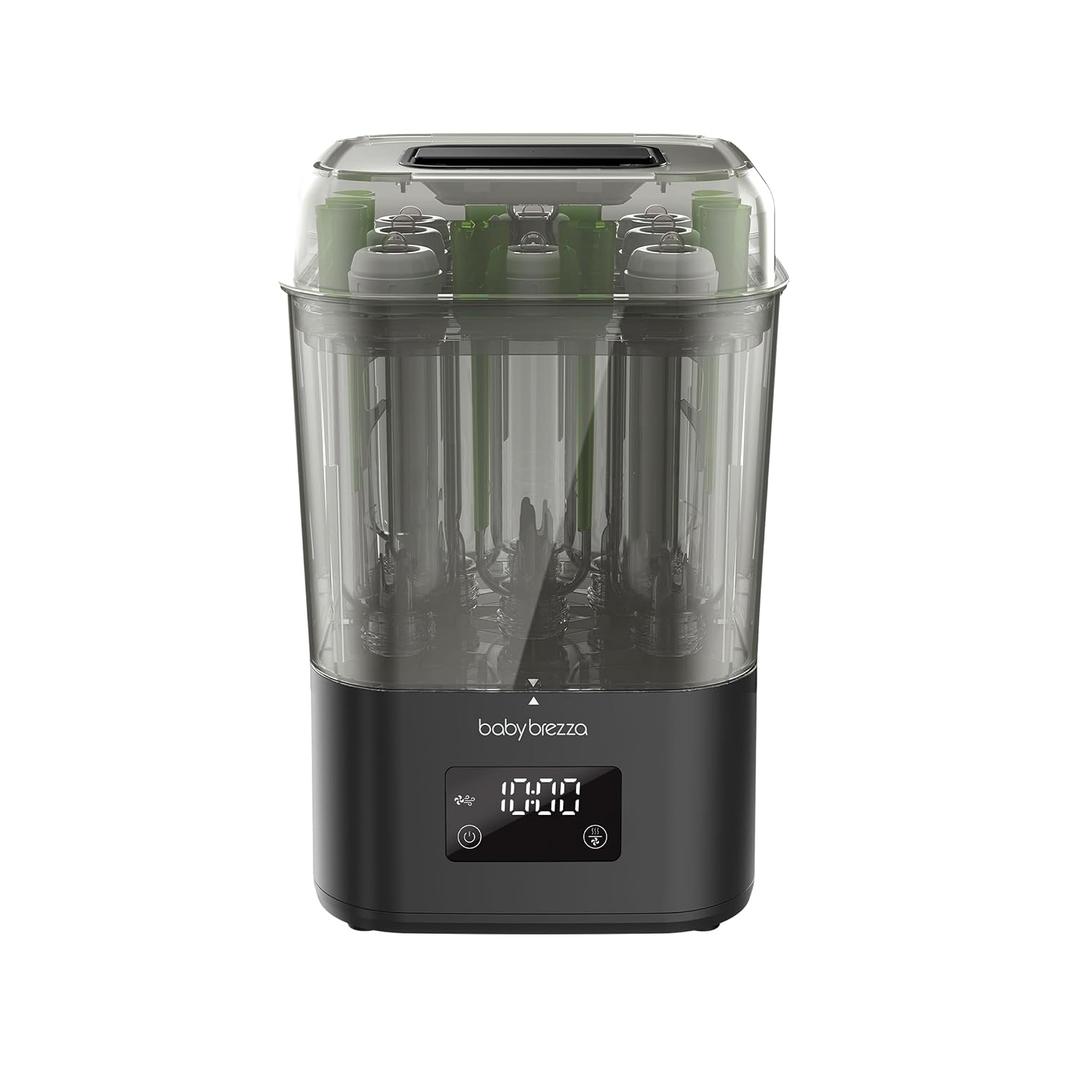 Baby Brezza 10 Minute SuperQuick Bottle Sterilizer + Dryer - Large 8 Bottle Capacity - Steam Sanitization Universal Fit for All Bottles: Plastic + Glass + Pacifiers + Breast Pump Parts, Matte Black