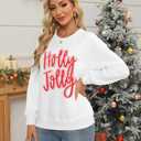 KIDDAD Christmas Sweatshirts for Women Glitter Patch Merry Christmas Letter Print Sweater Embroidered Striped Pullover Tops (White, XL)