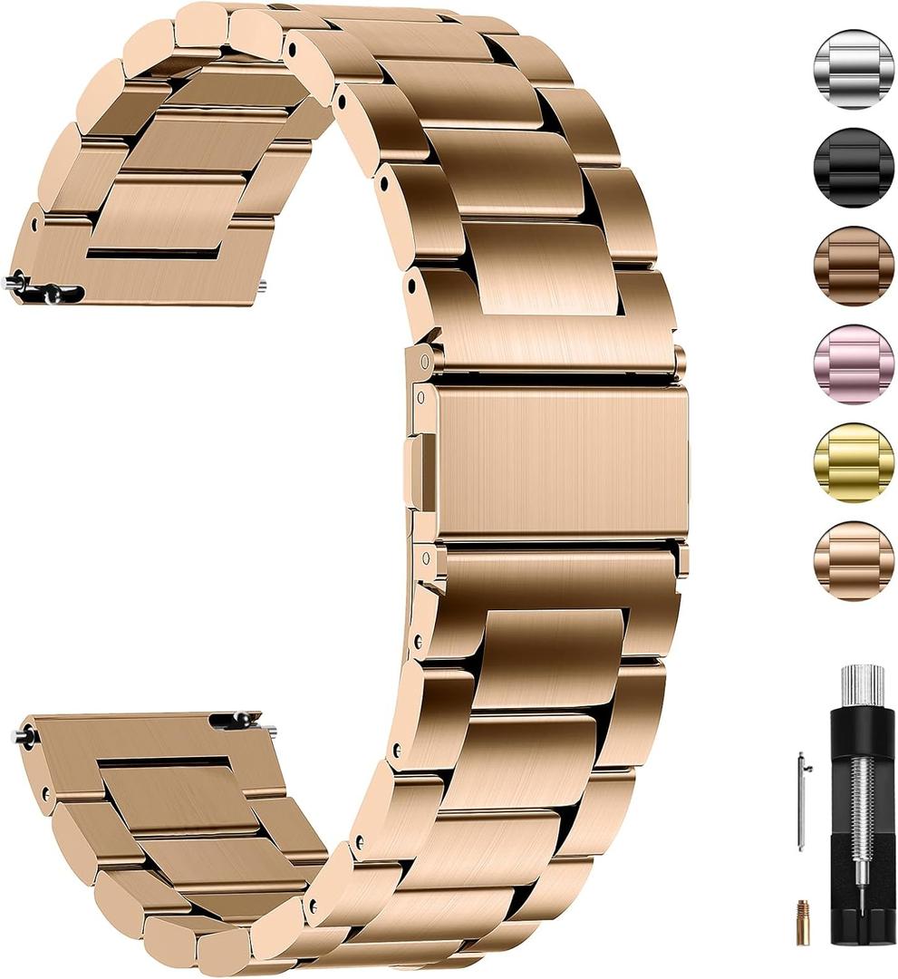 Fullmosa Watch Band, Quick Release Stainless Steel Replacement for Men Women, Metal Chain Watch Strap Width 22mm, Rose Gold, 22mm (22MM(See Diagram))