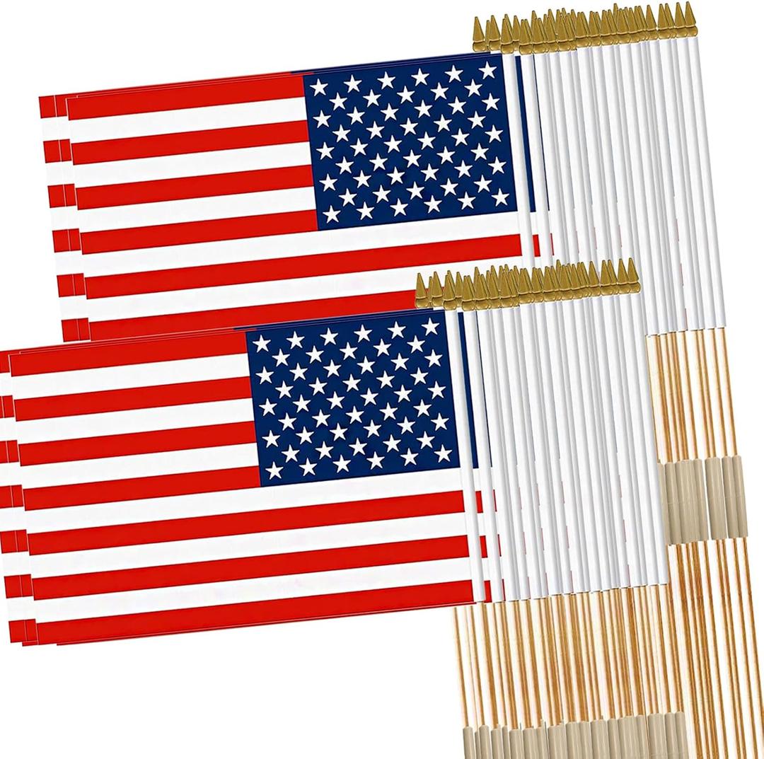 American Flags on Stick for Outside, 12x18 In, 50 Pack