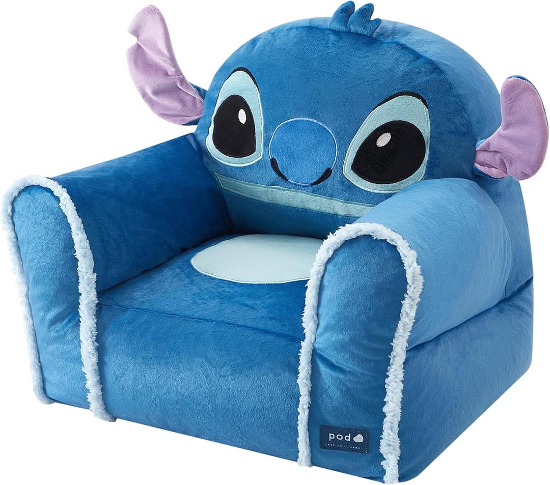 Disney Stitch Figural Bean Bag Sofa Chair with Armrests, Soft & Comfortable Kids Lounge Chair for Bedroom & Playroom, Ages 3+, 17.5 inches H x 19 inches D x 19 inches W