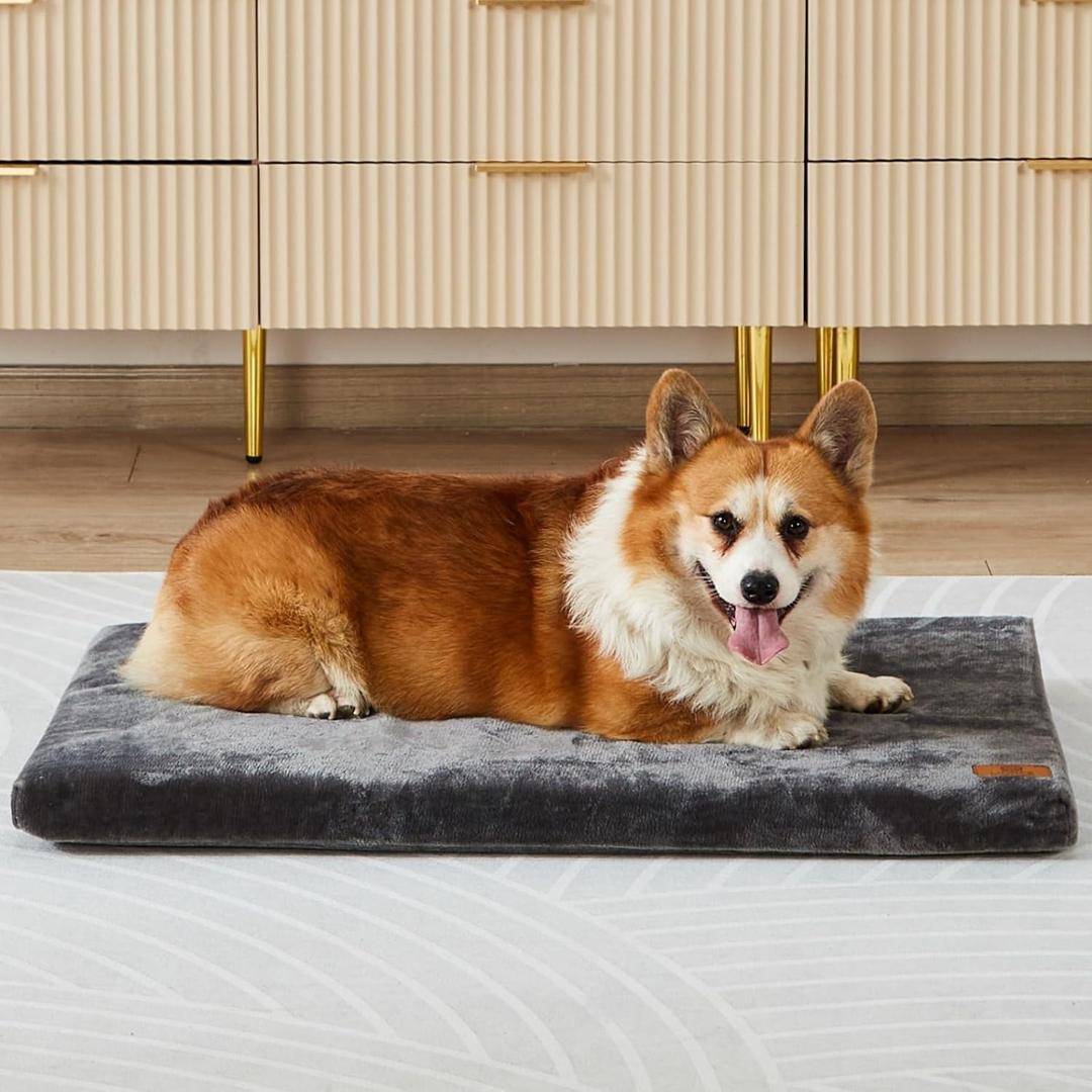 LIORCE Memory Foam Dog Crate Pad, Medium, 30-inch, Grey - Orthopedic Pet Bed Mat with Waterproof Lining, Removable Washable Cover, for Dogs & Cats