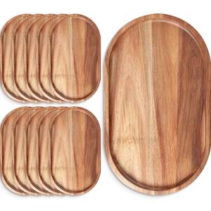 Rtteri 10 Pcs Wood Serving Tray Wooden Serving Platters Oval Charcuterie Boards Decorative Cheese Plates for Food Appetizer Dish Vegetable Fruit Snack Dessert Home Party Dinner Decor, 12" x 7" x 1"