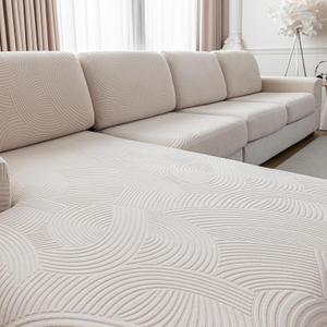 Couch Cushion Covers for Sectional and L Shaped Sofa, Stretch Soft Sofa Covers Washable Wear Resistant Slipcovers Furniture Protector Pet-Friendly (3 Seaters Covers+1 Chaise Cover, Ivory)