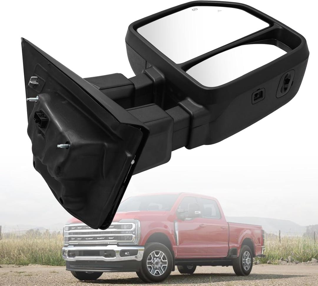 Right Passenger Side Tow Mirror Fits for 2023 2024 Ford F250 F350 F450 F600 Support BSM Power Glass Adjust Heated with Turn Signal Light Temperature Sensor Manual Folding