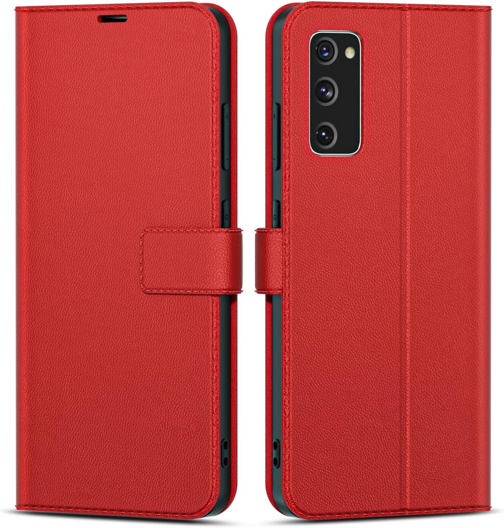 oakxco for Samsung Galaxy S20 Wallet Case with Credit Card Holder, Magnetic RFID Slim Folio Book Flip Leather Phone Case for Women Men Girl, Cute Soft Silicone Rubber Shockproof Cover, Red