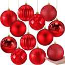 Syhood 12 Pcs 4 Inch Large Christmas Ball Ornament Christmas Tree Decoration Plastic Ornament Set Hanging Xmas Tree Ball for Xmas Holiday Wedding Party (Red)