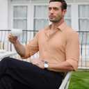 Lion Nardo Slim Fit Dress Shirts for Men Stretch Muscle Fit Long Sleeve Dress Shirts Wrinkle Free Formal Button Down Shirts (Orange, XXL)