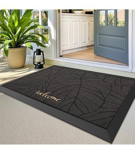 LUMI Outside Welcome Door Mat 24x36, Non-Slip Heavy Duty Dirt Trapper, Grey | Durable Rubber Entry Doormat, Low Profile, Trap Dirt and Moisture, Easy Clean, Fade Resistant, Versatile Indoor Outdoor