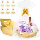 AFOROEOA 10PACK Gold Baskets For Gifts Empty, 10x12” Thick Gift Basket with 10 Bows 10 Bags Empty Gift Baskets for Christmas, Valentine’s Day, Easter, Birthdays, Valentine’s Day Wrapping Gift, Large