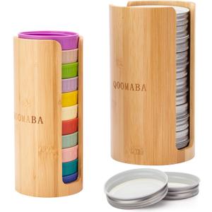 Mason Jar Lid Organizer (2pcs), Mason Jar Lid Storage Made of Bamboo, Suitable for Mason/Canning/Bamboo Lids(WIDE/REGULAR), Fit Perfectly, Stackable Steady