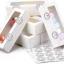 100 Pcs White Macaron Boxes with Window Bakery Packaging Container with 210 Pcs Thank You Stickers, Gift Boxe Packaging Boxes for 5-7 Macarons Cookie Candy Strawberry Chocolate