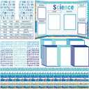 96 Pcs Science Fair Board Supplies 60 Trim Scalloped Poster Boards 24 Presentation Border Stickers 4 Self Adhesive Project Titles 8 Letter Sticker for Classroom Display(Ocean Style)