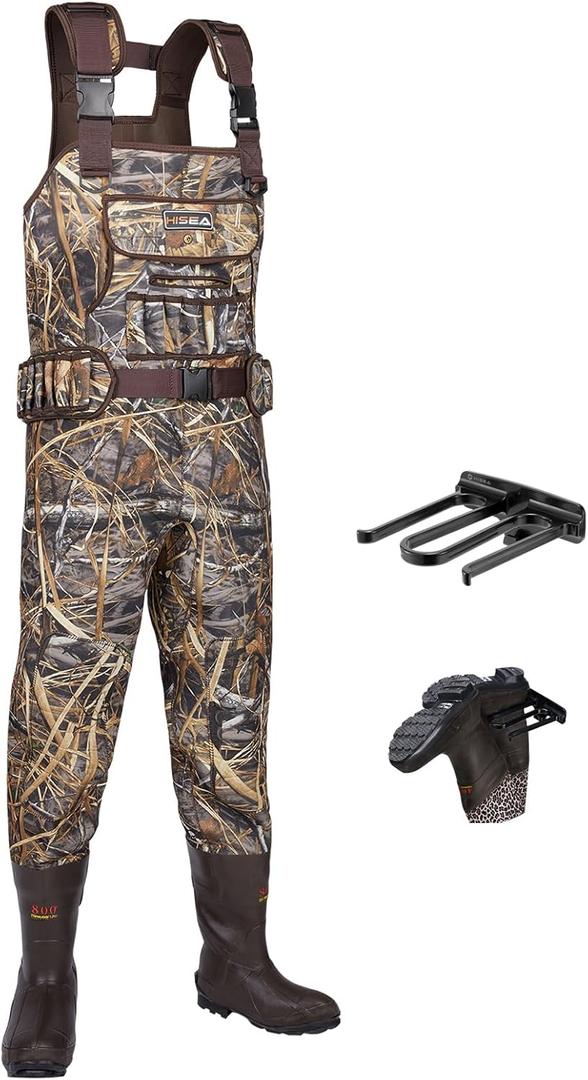 HISEA Hunting Waders, Neoprene Chest Waders for Men with 800G Insulated Boots Waterproof Neoprene Bootfoot Waders (M6/W8, Next Camo Evo(s))