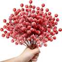 OJYUDD 30 Pack Snow Frosted Artificial Red Berry Stems,8.9" Holly Frosted Berry Branch Picks,Sprays Snowy Fake Red Berries for Christmas Tree,Valentine DIY Crafts,Winter Wedding Home Party Decor