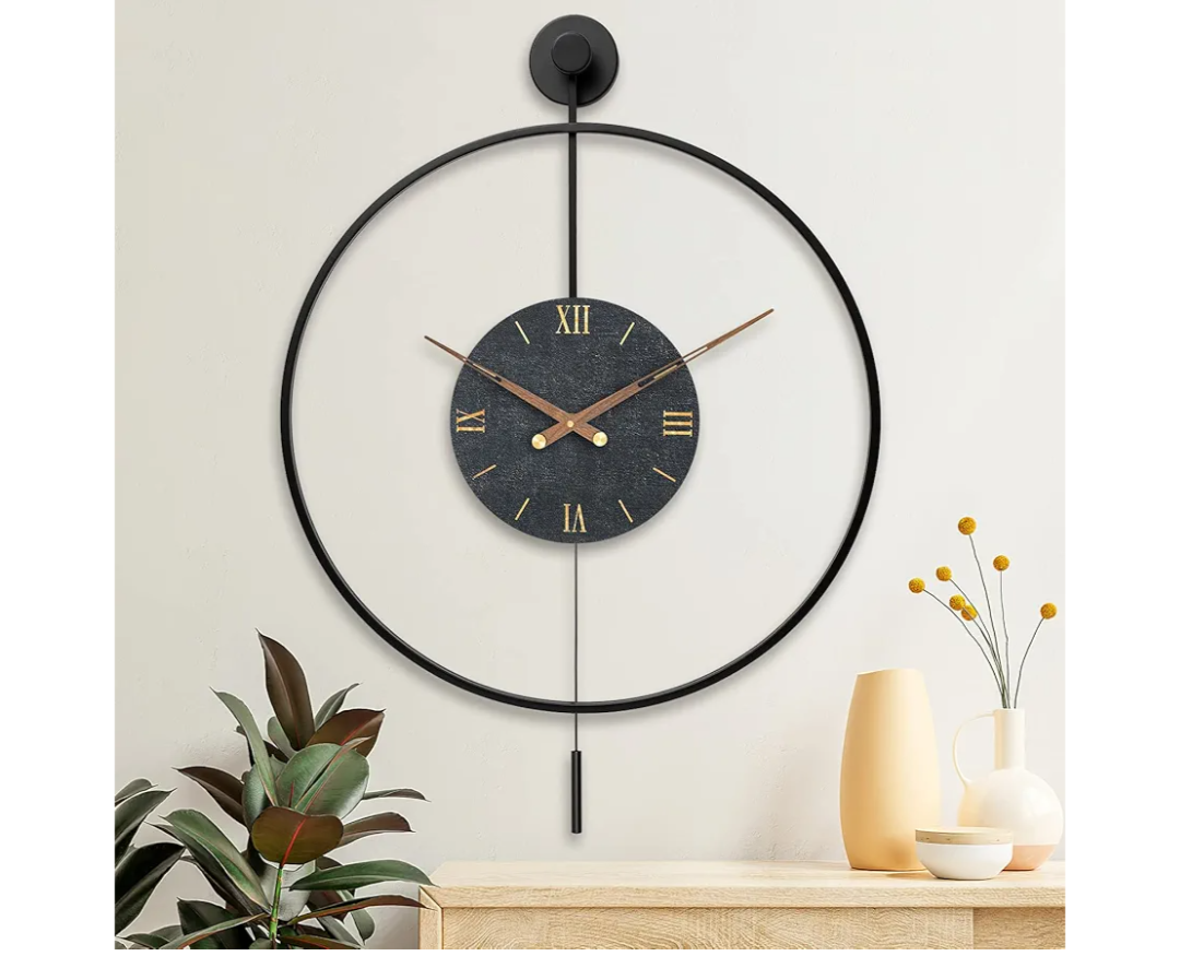 Large Modern Wall Clock,Wall Clocks for Living Room Decor,Classical Silent Metal Minimalist Walnut Dial,Big Decorative Farmhouse Pendulum Wall Clock With Walnut Pointers for Office,Dining Room