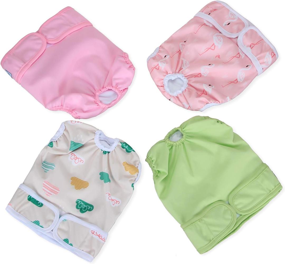 Teamoy Female Dog Diapers for Heat 4-Pack, Reusable Dog Period Diaper Wraps for Incontinence, Training & Housebreaking, Large