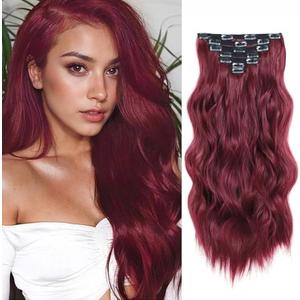 Clip in Hair Extensions for Women 7PCS Burgundy Long Wavy Curly Hair Extension 20 Inch Natural Synthetic Hair Extension Hairpieces for Daily Use