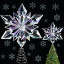 Acrylic Snowflake Christmas Tree Toppers 3D Large Iridescent Snowflake Treetop 12.6 Inch Star Tree Topper for Indoor Outdoor Holiday Winter Christmas Decorations