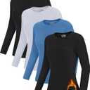 4 Pack Women's Thermal Long Sleeve Shirts Double-Sided Fleece Lined Base Layer Winter Basic Underwear Tops (A-2black/Grey/Blue)