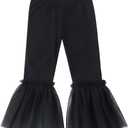 Noomelfish Girls Ruffle Leggings Tulle Bell Bottoms Flare Pants Trousers (3-10 Years) (Black)