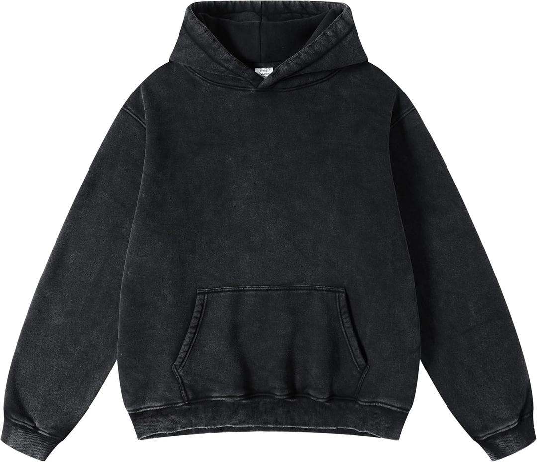 hathne Men's Oversized Hoodies Sweatshirt Cotton Wash Hooded Baggy Pullover Hoodies Vintage Winter Spring (Large, Black)