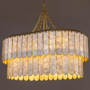 TOCHIC Capiz Shell Chandelier 32.5" L Coastal Chandeliers for Dining Room | 10 Lights Large Gold Capiz Faceted Oval Chandelier Adjustable Boho Kitchen Island Pendant Lights for Living Room Bedroom Bar, 32.5" L x 20.5" W x 8.86" H