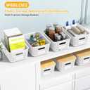 Plastic Storage Baskets with Bamboo Lids and Labels, Stackable Storage Containers, Storage Bins for Organizing Shelves Drawers Desktop Closets Office, 6 Packs-White