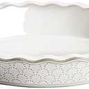 LE TAUCI Ceramic Pie Pans for Baking, 9 Inch Pie Plate for Apple Pie, Round Baking Dish, 36 oz Deep Dish Pie Pan - Set of 1, Fireworks, Arctic White