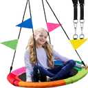 PlayVibe Tree Swing  40 Inch Saucer Swing for Kids Outdoor  Round Disc Hanger with 900Lb Weight Capacity, 600D Oxford Waterproof Fabric Hanging Straps (Multicolor)