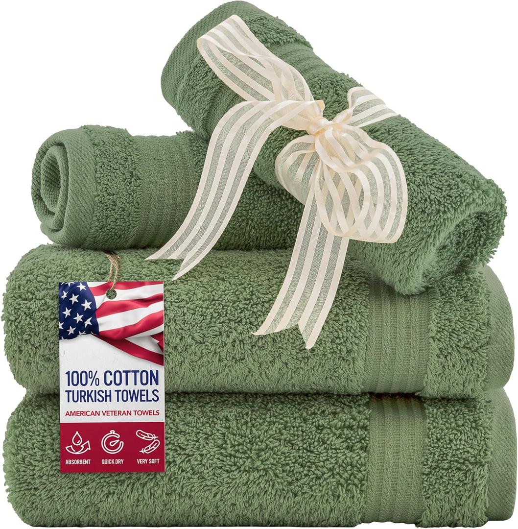100% Cotton Turkish Washcloths for Bathroom Essentials 4 Pack, Soft Absorbent Wash Cloths Quick Drying Small Towels Washrags, Sage Green (Washcloth Sets)