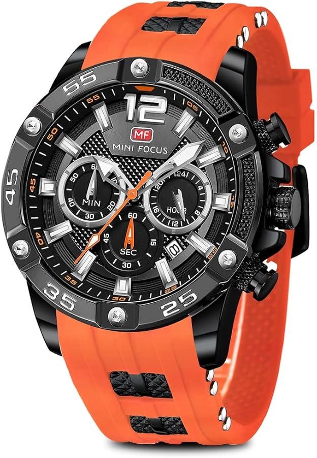AIMES Watch for Men Sport Military Waterproof Chronograph Mens Watches Analog Quartz Big Face Classic Stylish Fashion Casual Designer Business Work Wrist Watch Elegant Gift for Men (orange)