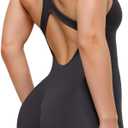 AUROLA Power Romper for Women Workout Yoga Gym Seamless One Piece Racerback Jumpsuit Tummy Control Padded Sports Bra (Medium, Dark Grey)