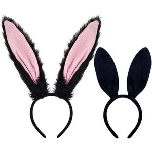 Kiddale 2Pcs Bunny Ears Headbands Rabbit Hair Bands for Easter Halloween Spring Party Decorations (Black)