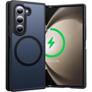 NO.1 Magnetic for Samsung Galaxy Z Fold 5 Case Compatible with MagSafe [Military Shockproof][Translucent Matte][Anti-Fingerprint] Slim Soft Silicone Bumper for Fold 5 Case,Space Black