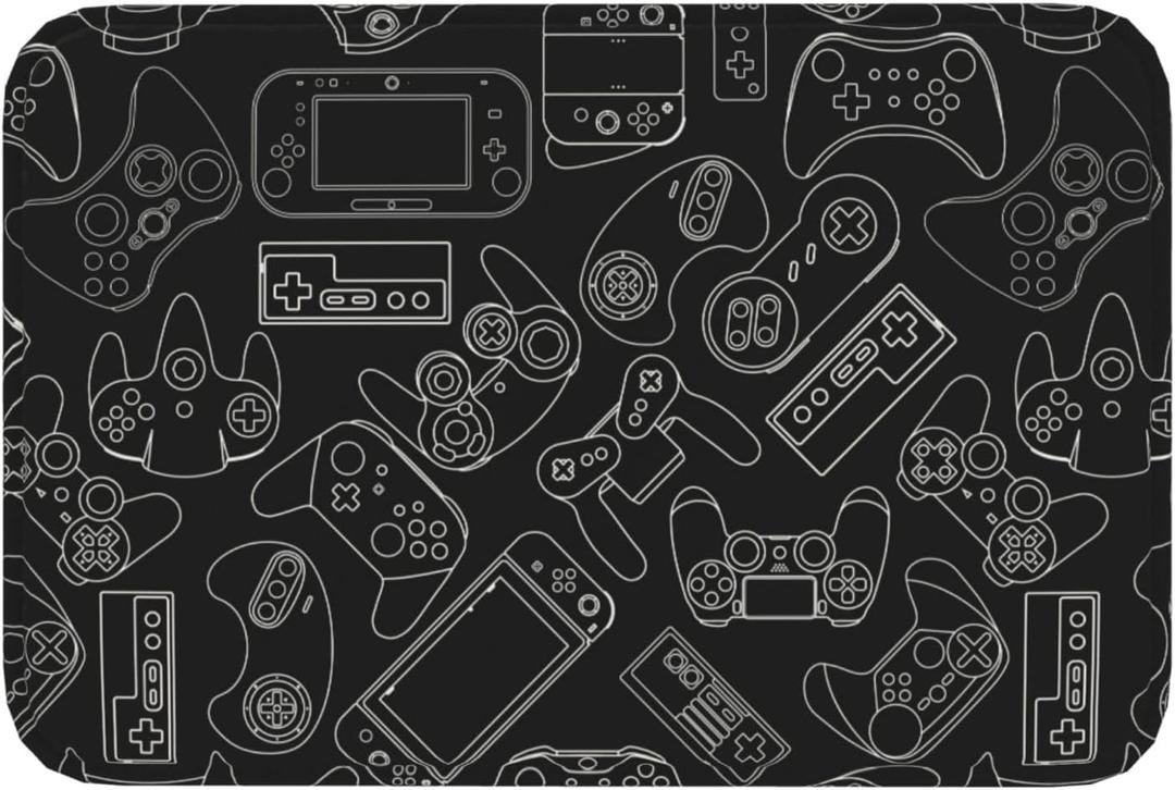 Video Game Controller Black Background Bath Mat 24x16 Inch Non-Slip Soft Microfiber Bathroom Rugs Washable Bathmat, Carpet Rug Entryway Decor for Tub Shower Room Floor