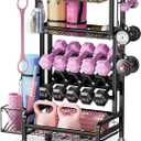 Dumbbell Rack, Weight Rack for Home Gym Storage Rack with Lockable Wheels & Hooks, Workout Equipment Storage for Yoga Mat Foam Roller Kettlebells Resistance Bands