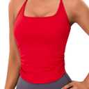 BMJL Womens Workout Tank Tops Built in Bra Ruched Gym Tops Racerback Athletic Yoga Shirts (Medium, Red)